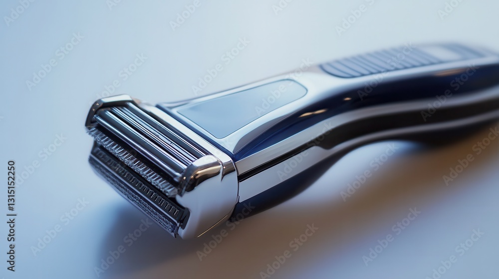 A close-up of an electric razor with a detailed shaving head, on a white isolated background A close-up of an electric razor with a detailed shaving head, on a white isolated background