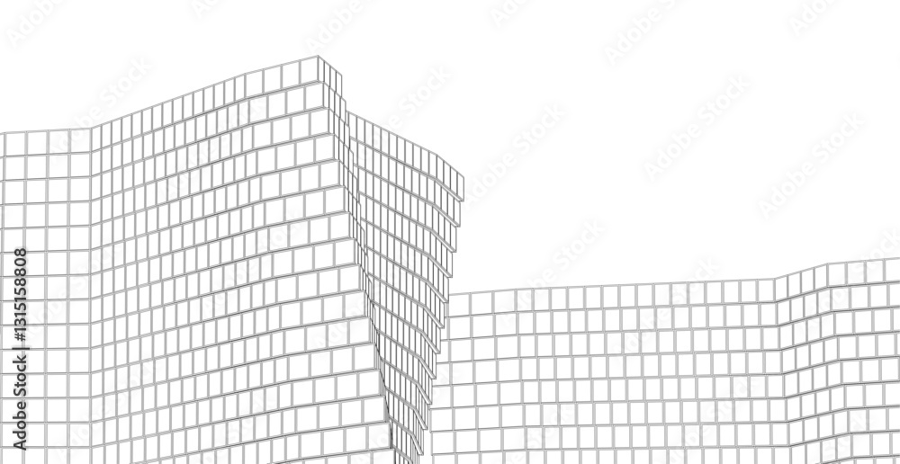 Futuristic Wireframe Skyscrapers – Abstract 3D Architectural Cityscape with Modern Geometric Structures Futuristic Wireframe Skyscrapers – Abstract 3D Architectural Cityscape with Modern Geometric Structures