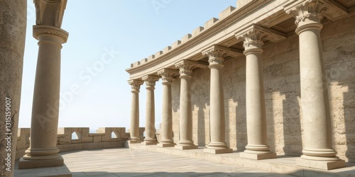 Ancient stone arcade  castle wall columns  weathered texture  history travel
