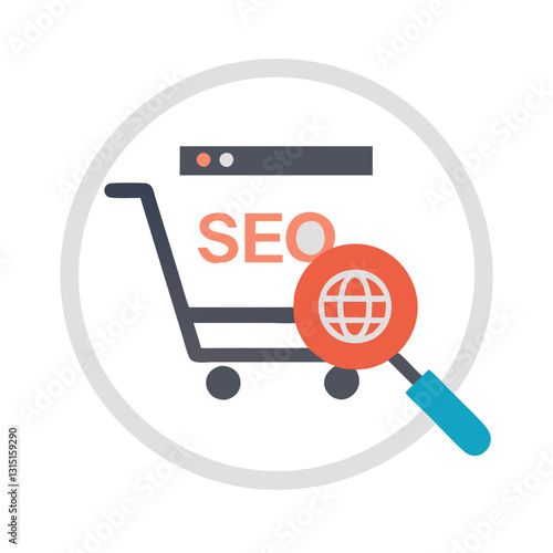 SEO e-commerce icon with magnifying glass