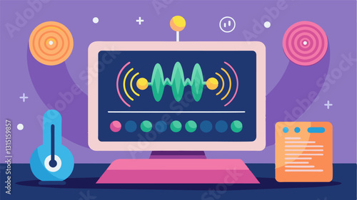 An interactive display where visitors can participate in a handson experiment learning about the properties of sound waves.. Vector illustration