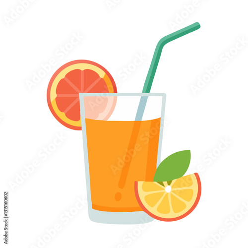 Refreshing orange juice with slices and straw