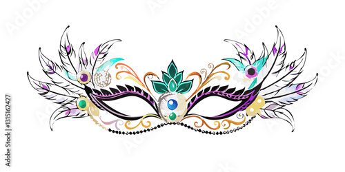 Elegant masquerade mask with gemstones and feathers