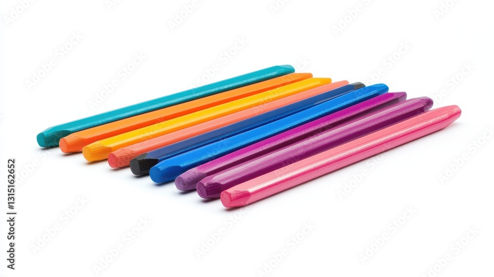 A set of colorful pencils arranged neatly on a white isolated background A set of colorful pencils arranged neatly on a white isolated background