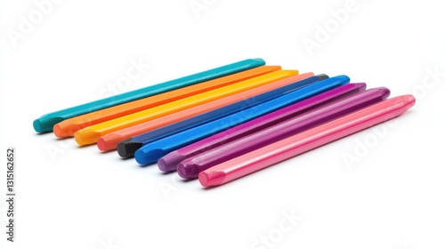 A set of colorful pencils arranged neatly on a white isolated background