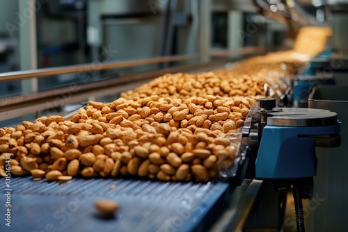 Peanut Processing Plant Conveyor Belt: Close-Up View of Roasted Peanuts
