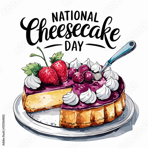 Watercolor "National Cheesecake Day" Illustration