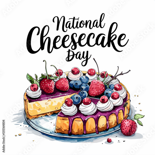 Watercolor "National Cheesecake Day" Illustration