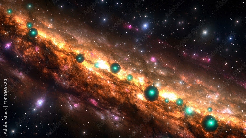 Obraz premium Cosmic objects in a swirling nebula galaxy