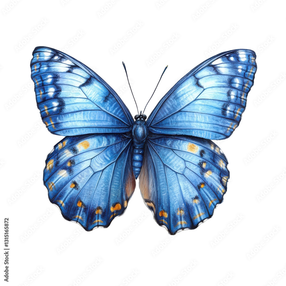 Fototapeta premium Vibrant Blue Morpho Butterfly Watercolor Painting Detailed Wings Insect Illustration