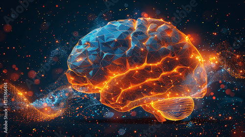 Wallpaper Mural Abstract polygonal brain with glowing energy, digital illustration. Torontodigital.ca