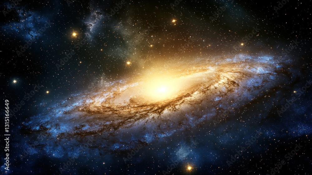 Fototapeta premium Spiral galaxy in deep space with glowing core