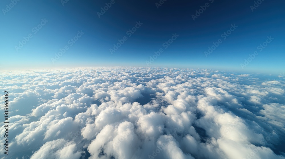 Fototapeta premium Endless Stretch of Heavenly Clouds Beneath a Gradient Sky at High Altitude