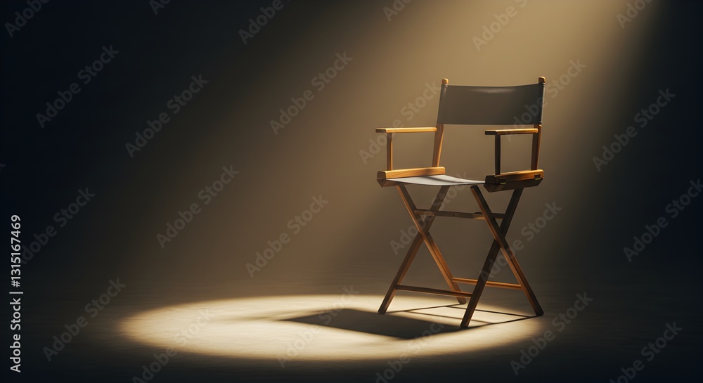 Empty Director's Chair in the Spotlight, A Symbol of Leadership and Decision Making Empty Director's Chair in the Spotlight, A Symbol of Leadership and Decision Making
