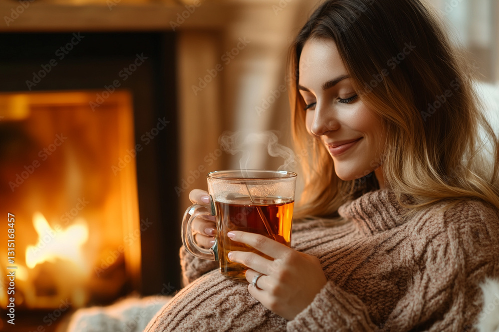 Pregnant woman drinking tea and relaxing in a cozy home Pregnant woman drinking tea and relaxing in a cozy home