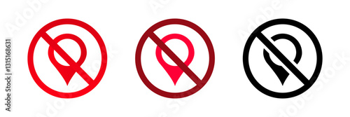 Three map pin icons crossed out in different colors indicate absence or prohibition of location marking.