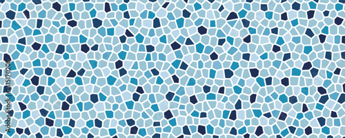 Mosaic background or cracked blue ceramic pebble tiles. Abstract pattern scene. Random color vector illustration. Art & Illustration