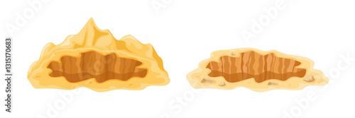 Two sand caves display sharp edges with smooth surfaces, capturing natural sandy textures.