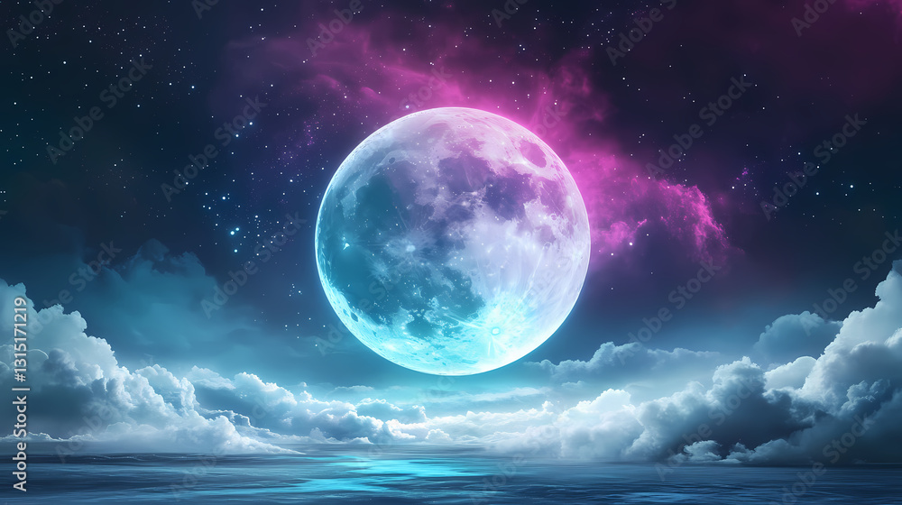 Abstract digital art piece colorful futuristic design background led light. Ethereal - Moon. Illustration Abstract digital art piece colorful futuristic design background led light. Ethereal - Moon. Illustration