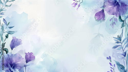 Watercolor Floral Background with Purple and Blue Flowers