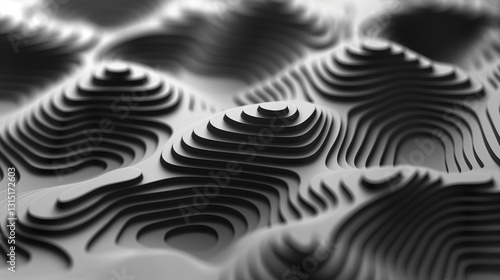 Abstract 3D Layered Terrain in Black and White