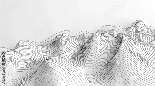 Minimalist 3D Contour Map of Mountainous Terrain