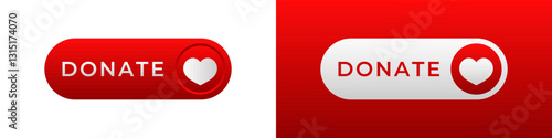 Two donate buttons feature a heart symbol, designed for online charity and fundraising platforms.