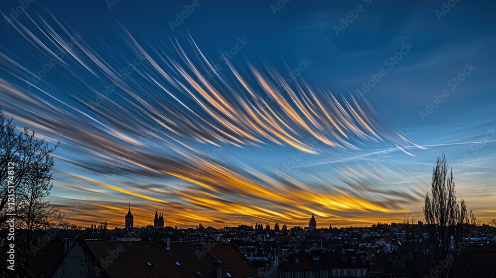 Fototapeta premium City skyline sunset with streaked clouds