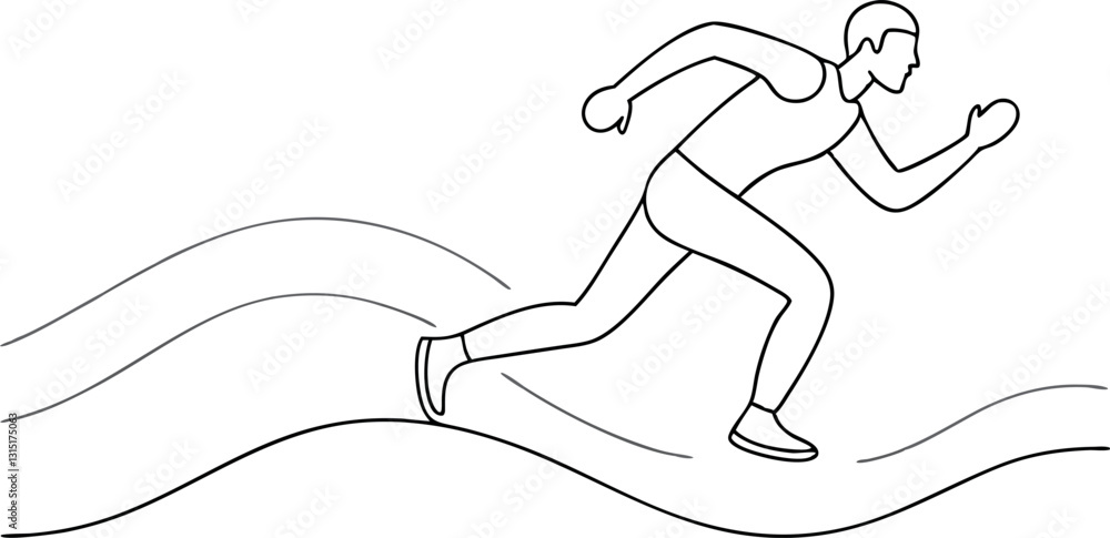 Fast Sprinter Line Drawing with Speed and Motion Effects on Track Fast Sprinter Line Drawing with Speed and Motion Effects on Track