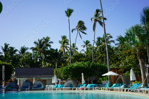 Luxury resort swimming pool in Punta Cana, Dominican Republic