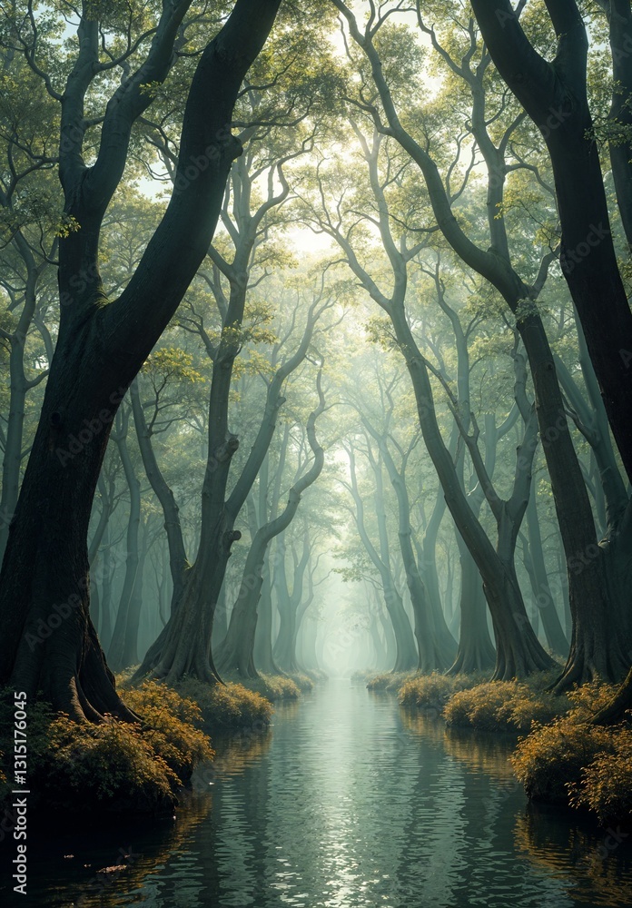 Obraz premium Mystic Forest Stream: A Serene Journey Through Nature's Wonders