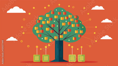 The leaves on the tree were countless representing the multitude of data points being collected every second.. Vector illustration