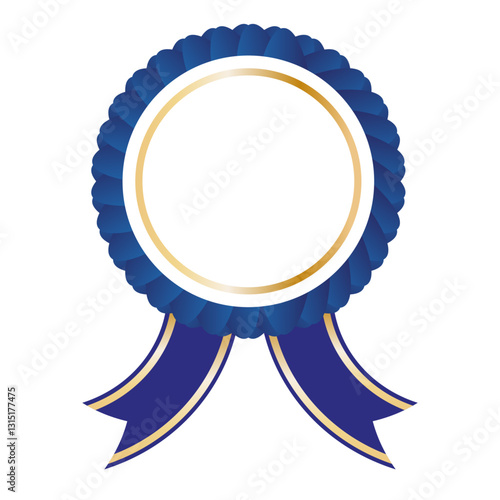 Blank blue award ribbon with gold trim isolated on a transparent or white background, vector illustration.