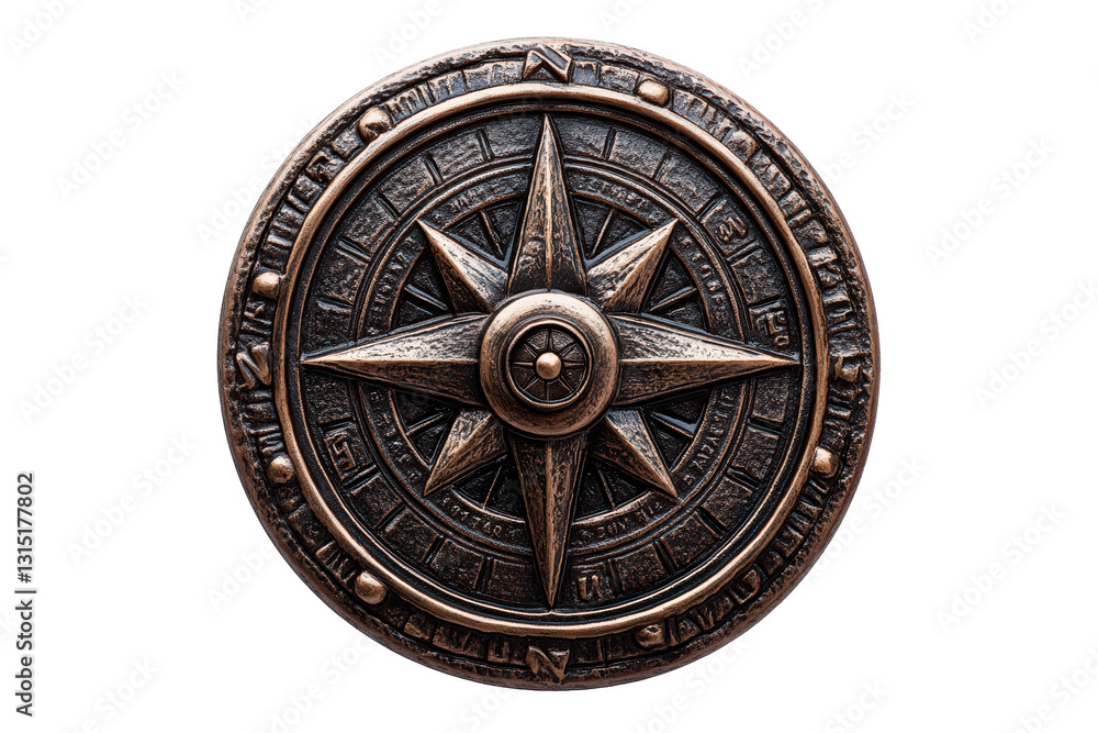 Bronze compass with a star isolated on transparent background Bronze compass with a star isolated on transparent background