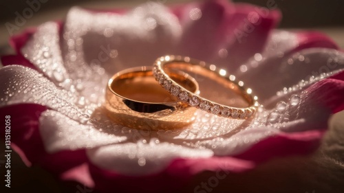 Wallpaper Mural A romantic wedding concept: gold rings on a glossy surface with sparkling light effects Torontodigital.ca