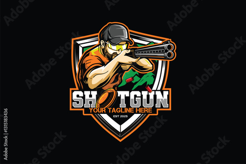 Man shot the shotgun sport badge logo vector image template