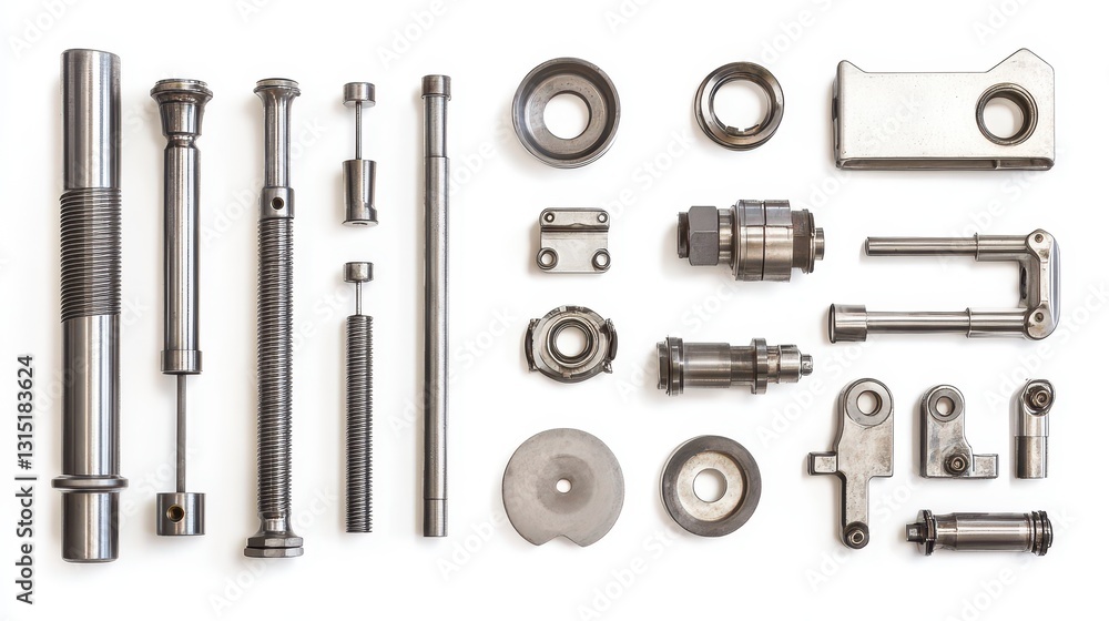 Fototapeta premium A collection of engine blocks, pistons, and rods on a white isolated background