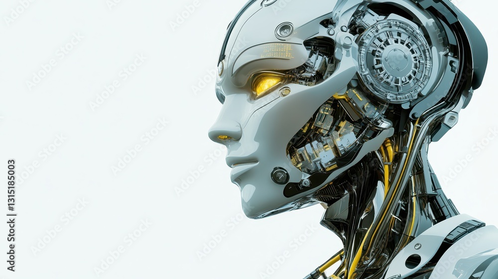 Fototapeta premium Intriguing robot with a clockwork head, fusion of time and technology mechanical