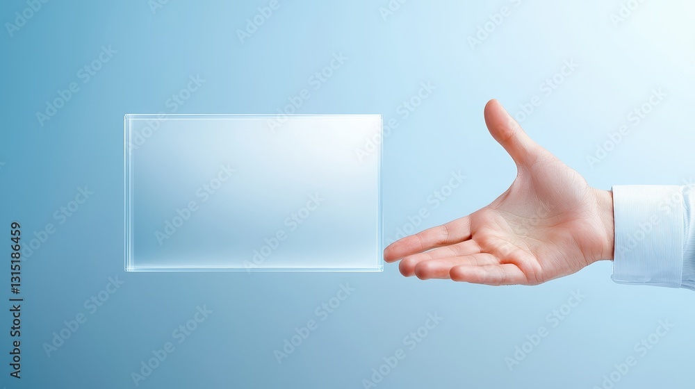 Hand holds glass block, transparency and texture in focus