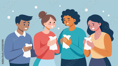 With tissues at the ready the support groups members open up to each other revealing their innermost thoughts and feelings. A sacred bond is formed as they offer empathy and. Vector illustration
