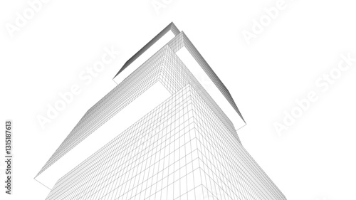 Abstract Wireframe Skyscrapers – Geometric 3D Architectural Structures with Futuristic Perspective
