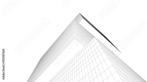 Abstract Wireframe Skyscrapers – Geometric 3D Architectural Structures with Futuristic Perspective