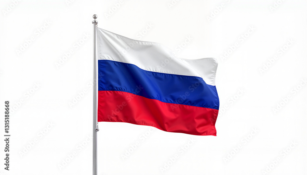 Russia flag at half-mast against white background, symbolizing mourning Russia flag at half-mast against white background, symbolizing mourning