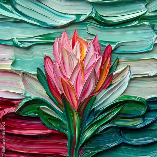 Wallpaper Mural Abstract painting of a protea flower, vibrant colors, textured background Torontodigital.ca