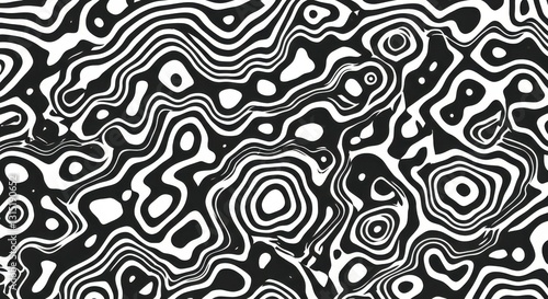 Wallpaper Mural Abstract patterns, black and white, organic swirls, psychedelic design, topographic map, maze-like structure, optical illusion, fluid lines, intricate details, biomorphic shapes, hypnotic curves, cont Torontodigital.ca