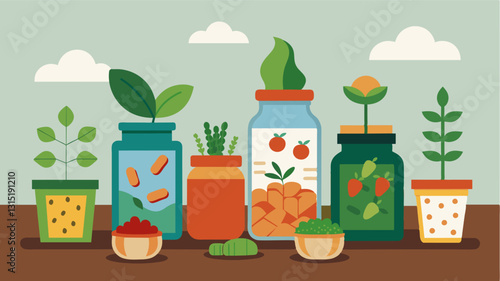 A the tables of seed packets small jars of homemade pesto and pickled vegetables are also exchanged showcasing the benefits of gardening beyond just growing fruits and vegetables.. Vector illustration