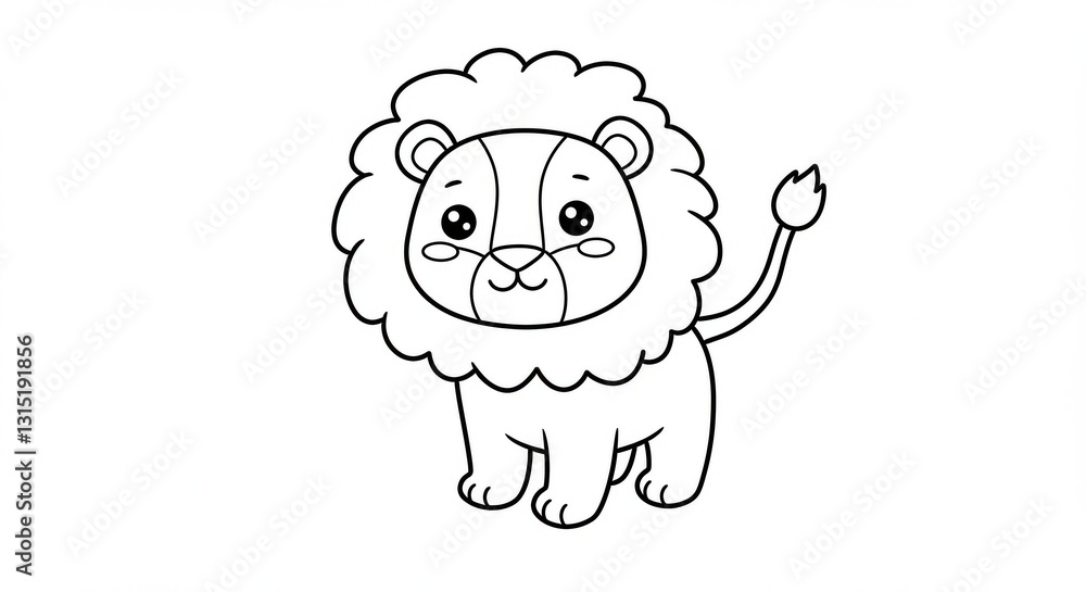 Fototapeta premium Cute Lion Cartoon Illustration for Coloring Books and Children's Activities