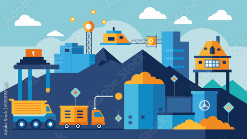 The facility was constantly evolving and adapting as new technology and ods were regularly implemented to optimize mining efficiency.. Vector illustration