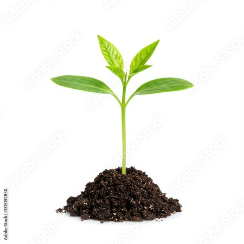 Wallpaper Mural Young green seedling, sprouting from rich dark soil, vibrant leaves, new growth, white background, macro photography, high contrast, botanical illustration, growth concept, beginnings, nature, plant l Torontodigital.ca