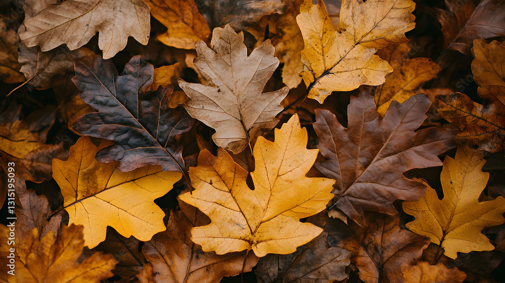 Fototapeta premium Autumnal Oak Leaves A Tapestry of Fall Colors